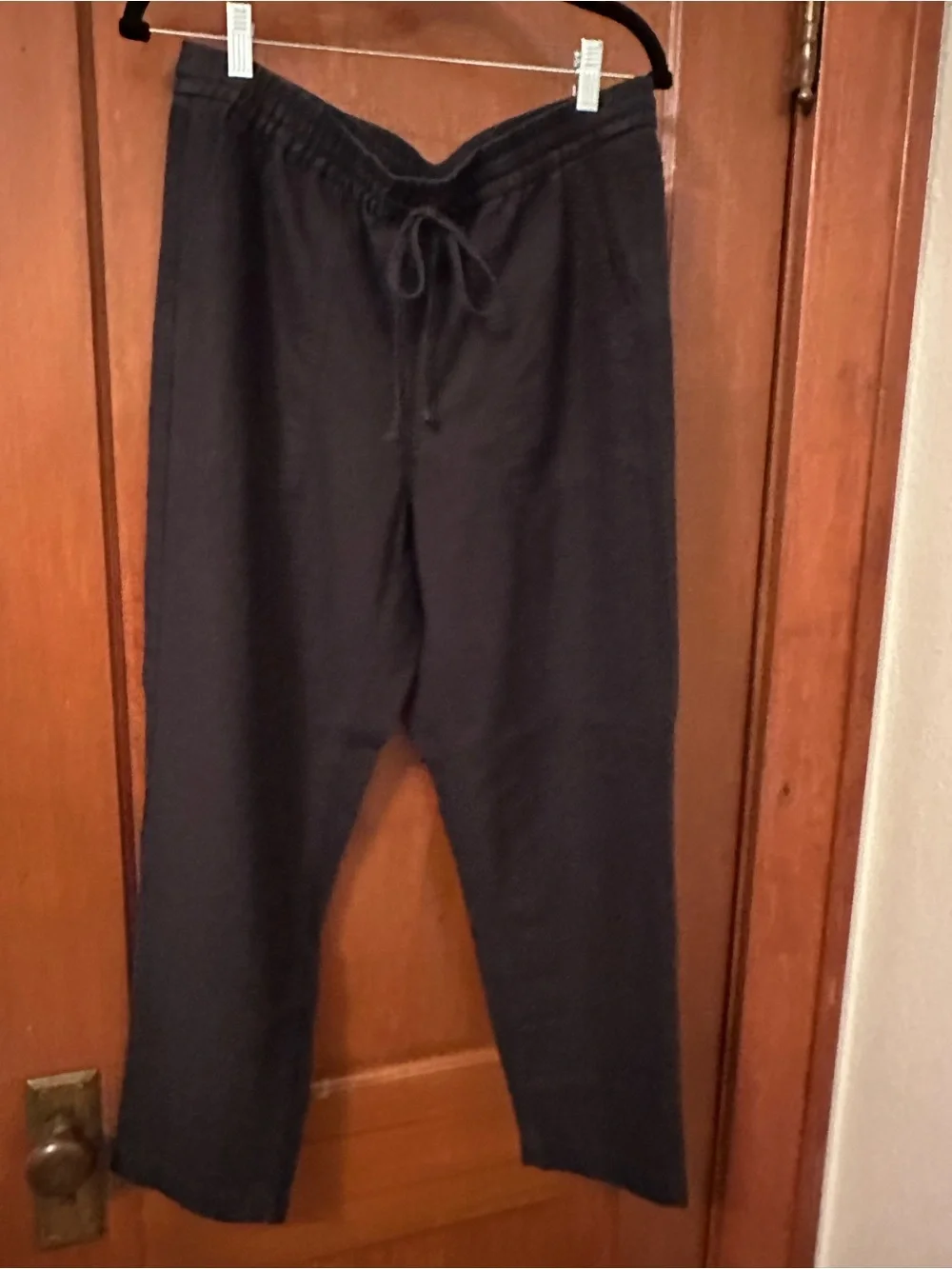 J Crew Relaxed Drawstring Linen Pants in Light Sage and Black